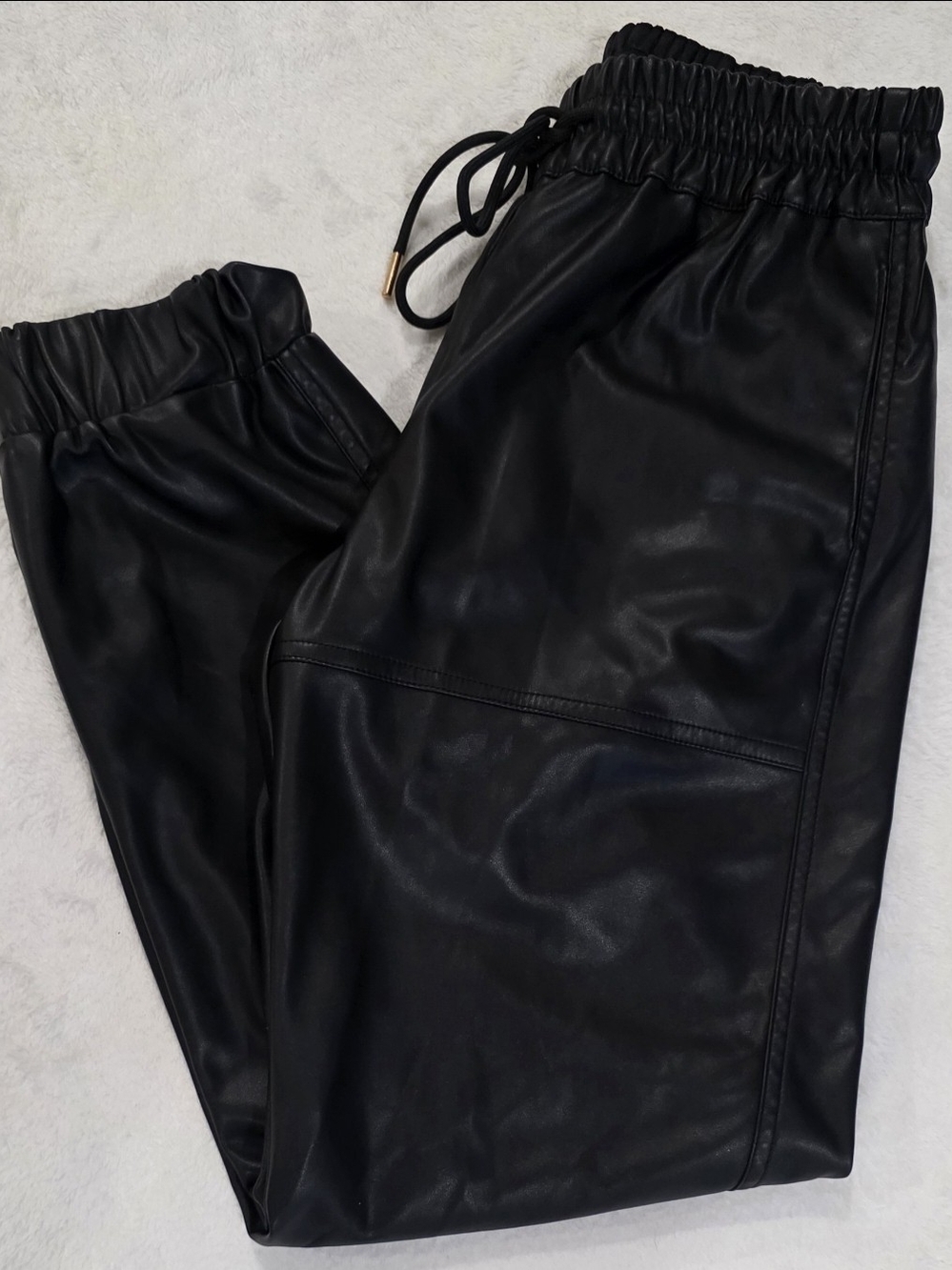 Women's Generation Love Black Faux Leather Jogger Pants • Size S